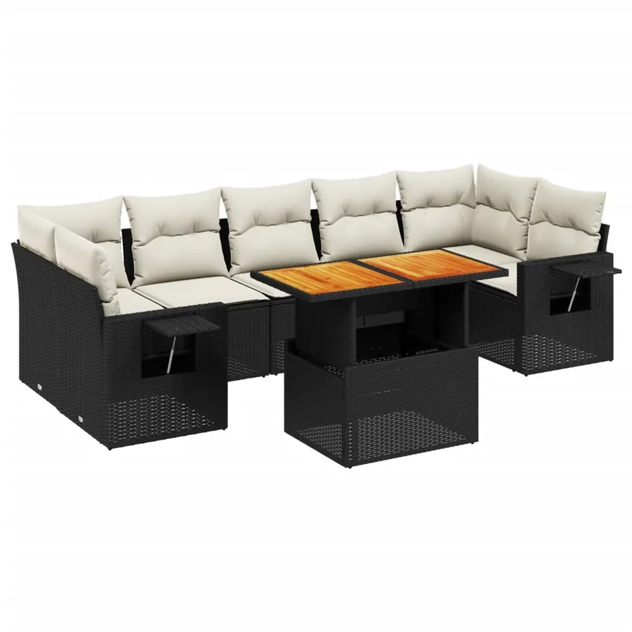 Salon de jardin 8 pcs avec coussins noir résine tressée - 2