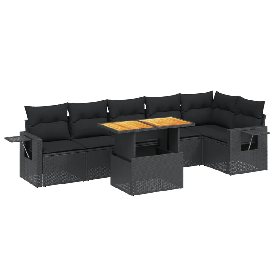 Salon de jardin 7 pcs avec coussins noir résine tressée 62 x 62 x 69 cm - 62,5 kg - 2