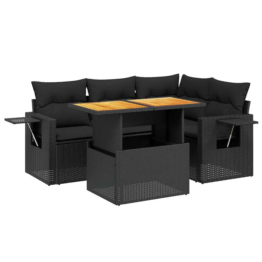 Salon de jardin 5 pcs avec coussins noir résine tressée - 2