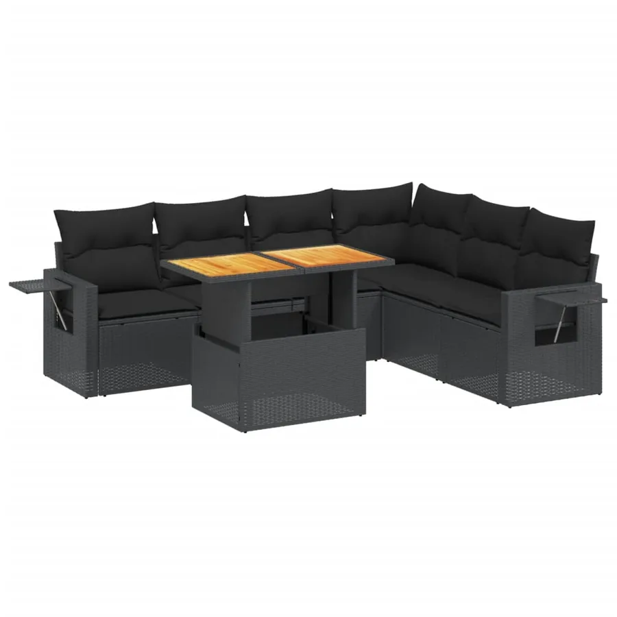 Salon de jardin 7 pcs avec coussins noir résine tressée 62 x 62 x 69 cm - 62,5 kg - 2