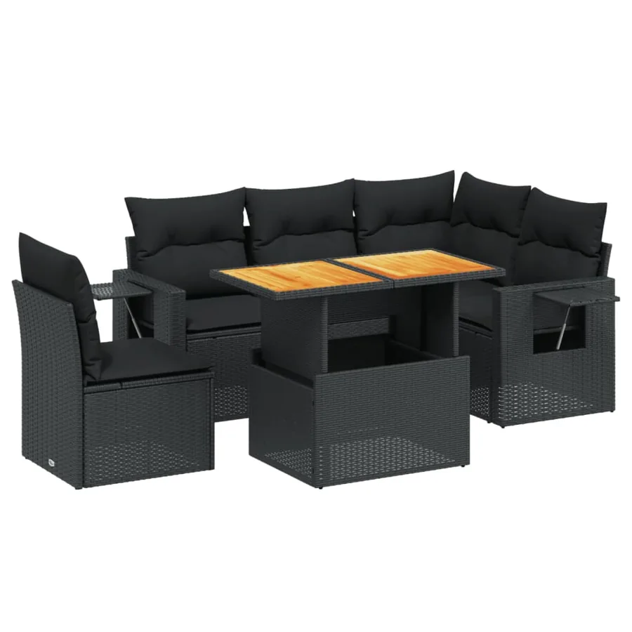 Salon de jardin 6 pcs avec coussins noir résine tressée - 2