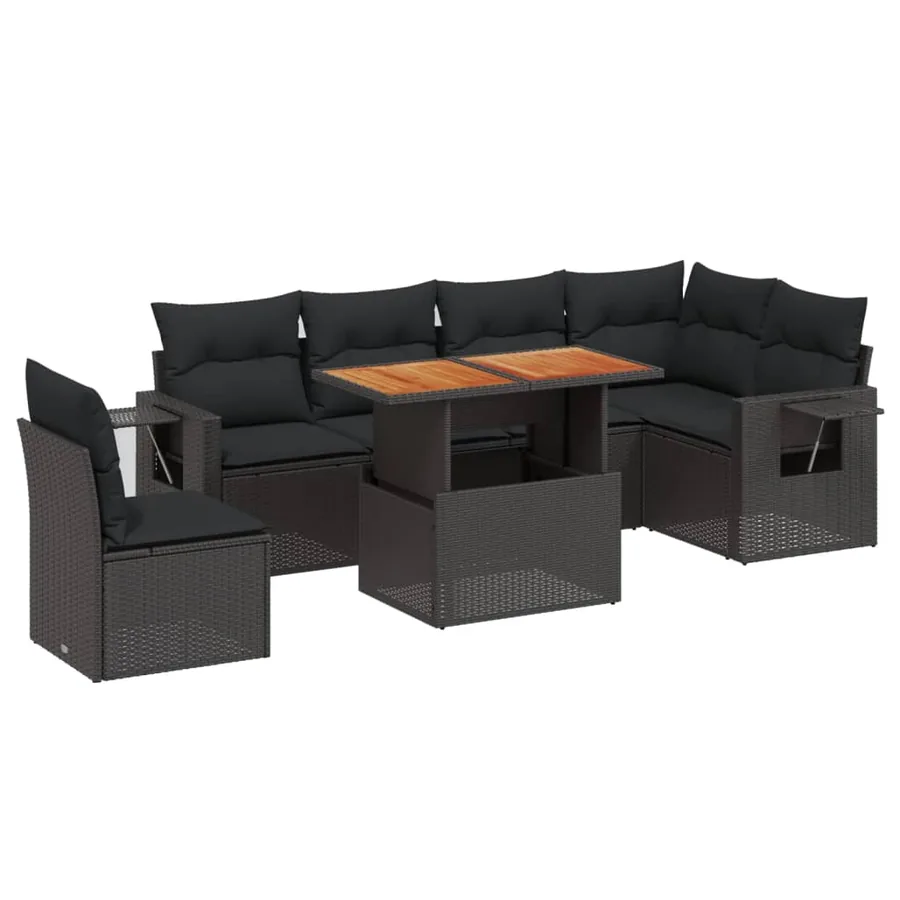 Salon de jardin 7 pcs avec coussins noir résine tressée 62 x 62 x 69 cm - 62,5 kg - 2