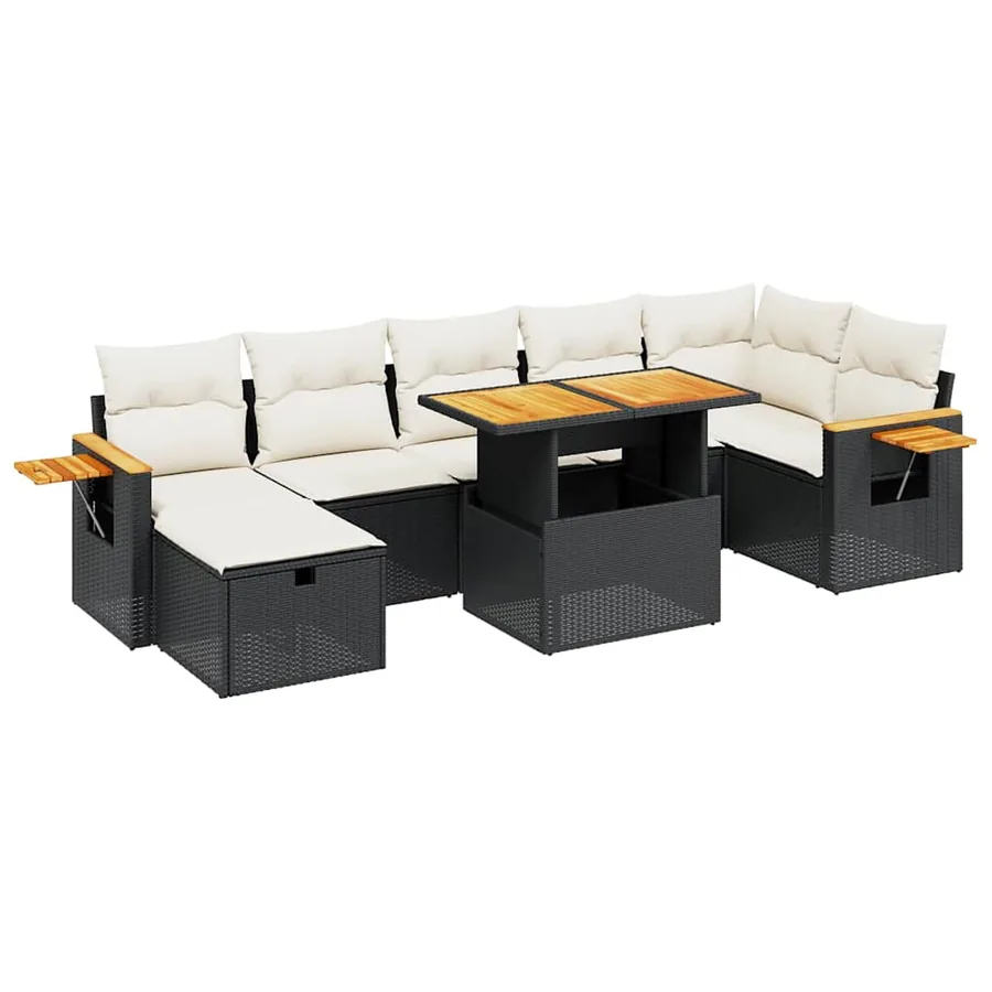 Salon de jardin 8 pcs avec coussins noir résine tressée - 2