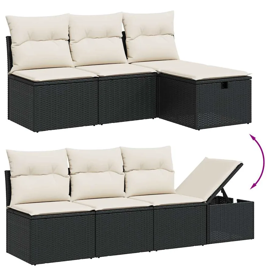 Salon de jardin 8 pcs avec coussins noir résine tressée - 3