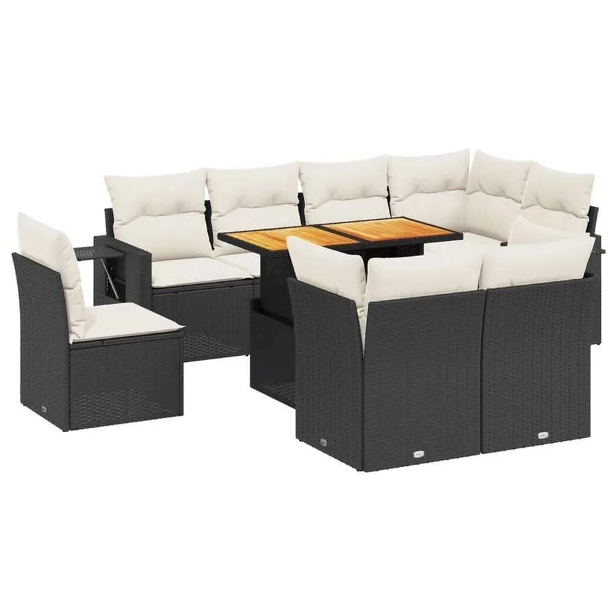 Salon de jardin 9 pcs avec coussins noir résine tressée - 2