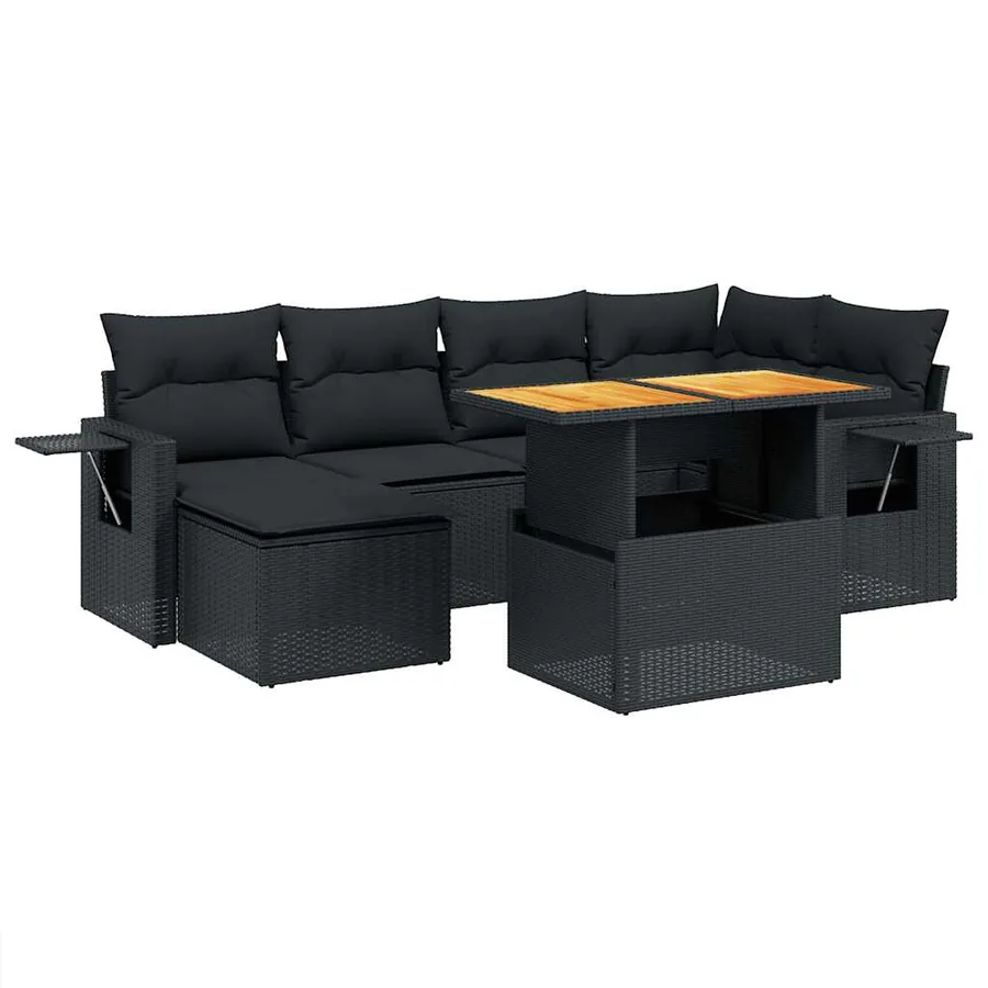 Salon de jardin 7 pcs avec coussins noir résine tressée 62 x 62 x 69 cm - 63,4 kg - 2