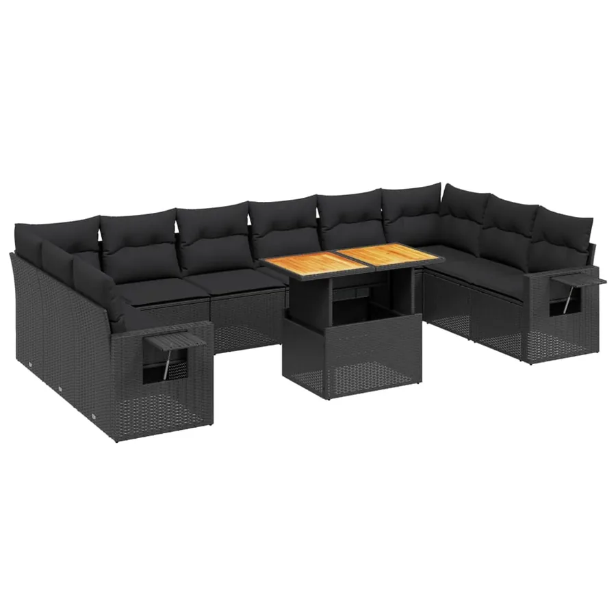 Salon de jardin 11 pcs avec coussins noir résine tressée - 2