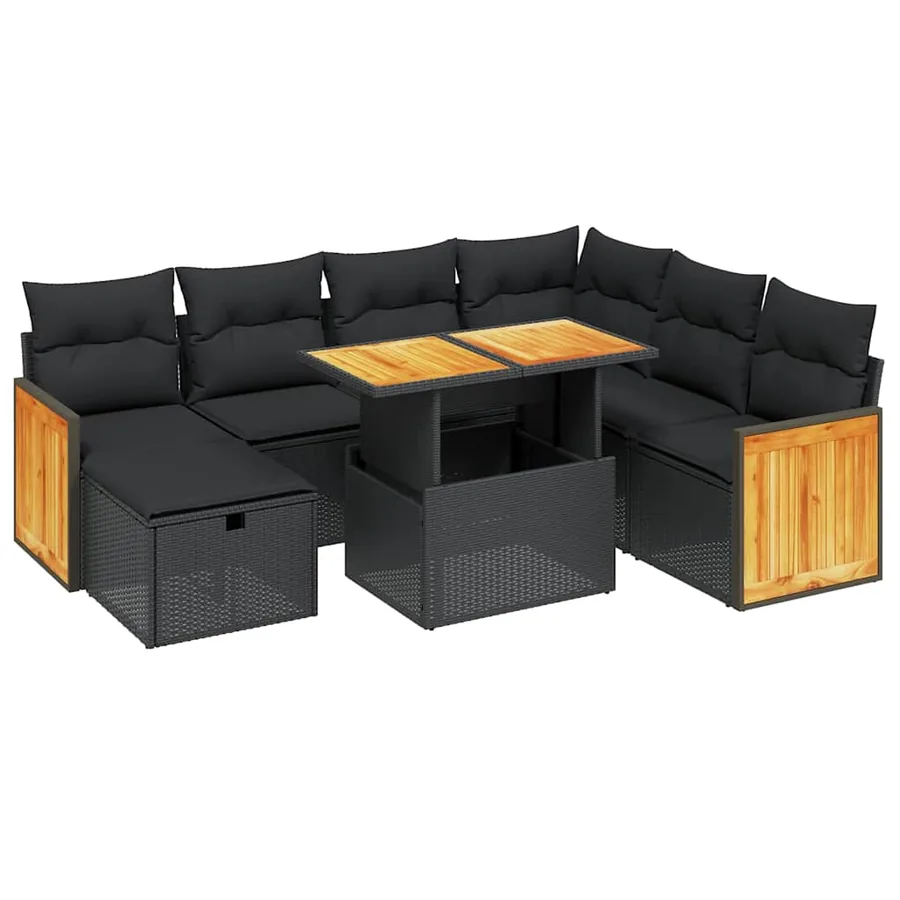 Salon de jardin 8 pcs avec coussins noir résine tressée - 2