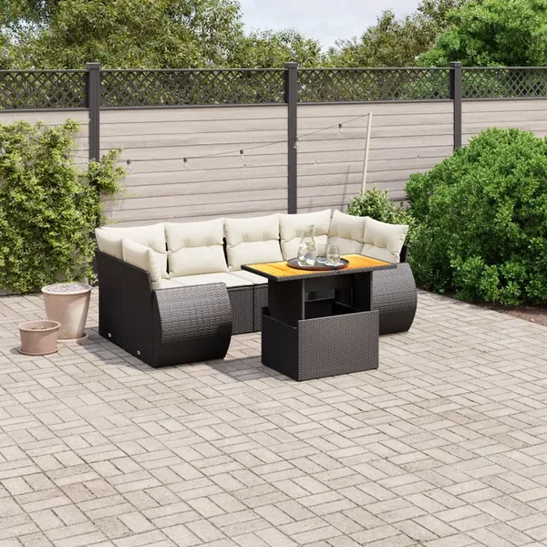 Salon de jardin 7 pcs avec coussins noir résine tressée 62 x 62 x 69 cm - 65,4 kg