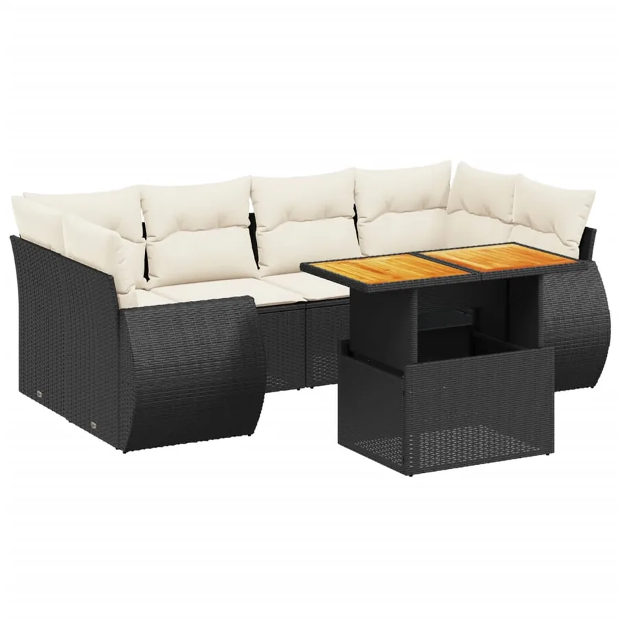 Salon de jardin 7 pcs avec coussins noir résine tressée 62 x 62 x 69 cm - 65,4 kg - 2
