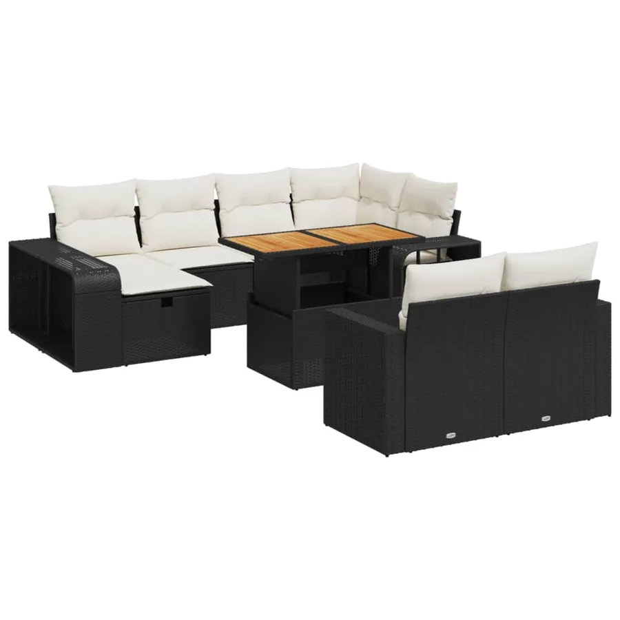 Salon de jardin 11 pcs avec coussins noir résine tressée - 2