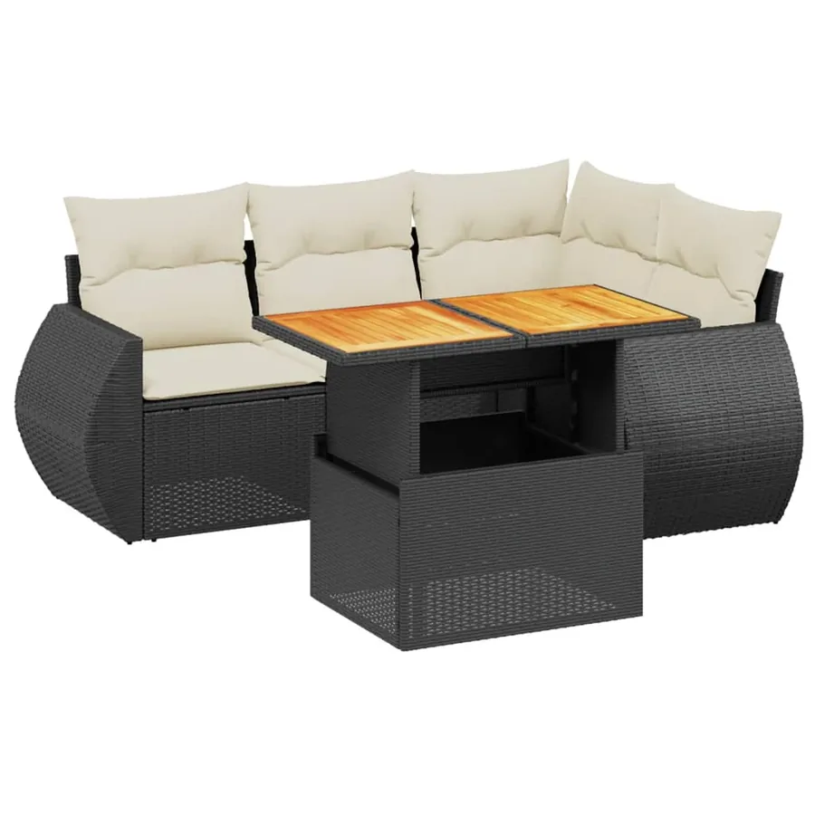 Salon de jardin 5 pcs avec coussins noir résine tressée - 2