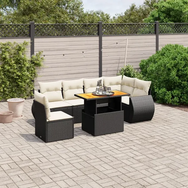 Salon de jardin 7 pcs avec coussins noir résine tressée 62 x 62 x 69 cm - 62,4 kg