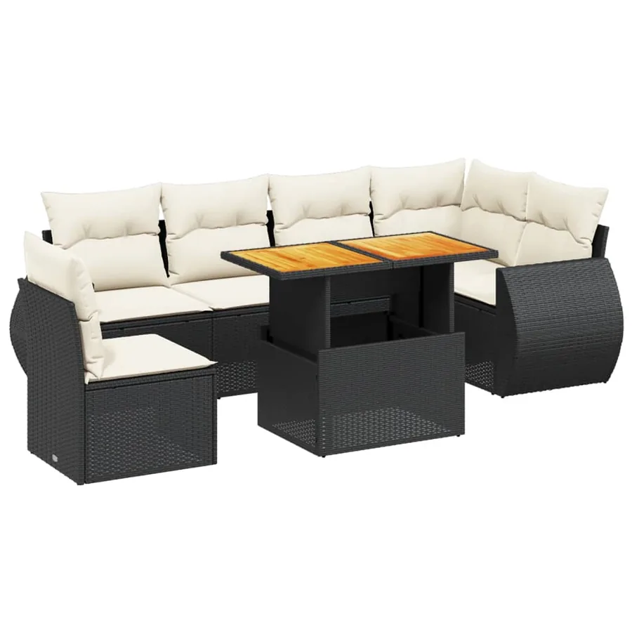 Salon de jardin 7 pcs avec coussins noir résine tressée 62 x 62 x 69 cm - 62,4 kg - 2