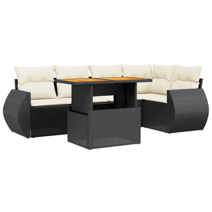 Salon de jardin 6 pcs avec coussins noir résine tressée - 2
