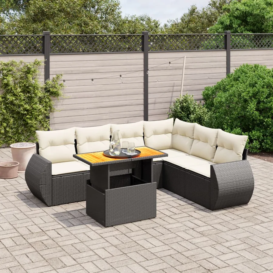 Salon de jardin 7 pcs avec coussins noir résine tressée 62 x 62 x 69 cm - 62,4 kg