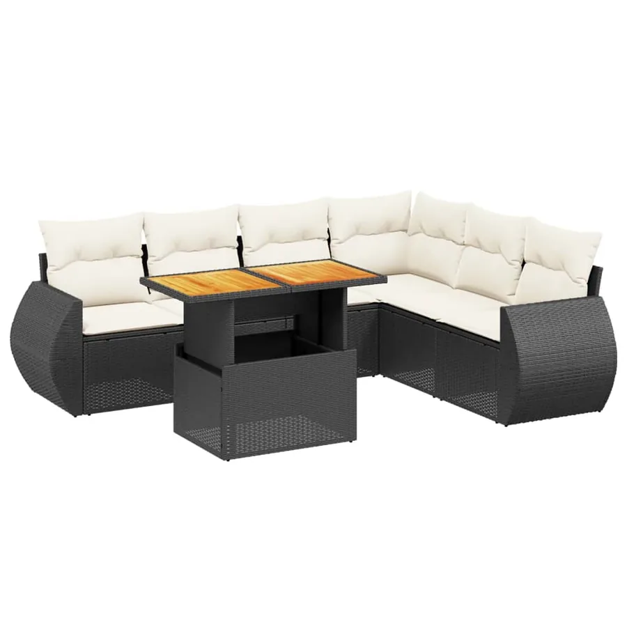 Salon de jardin 7 pcs avec coussins noir résine tressée 62 x 62 x 69 cm - 62,4 kg - 2