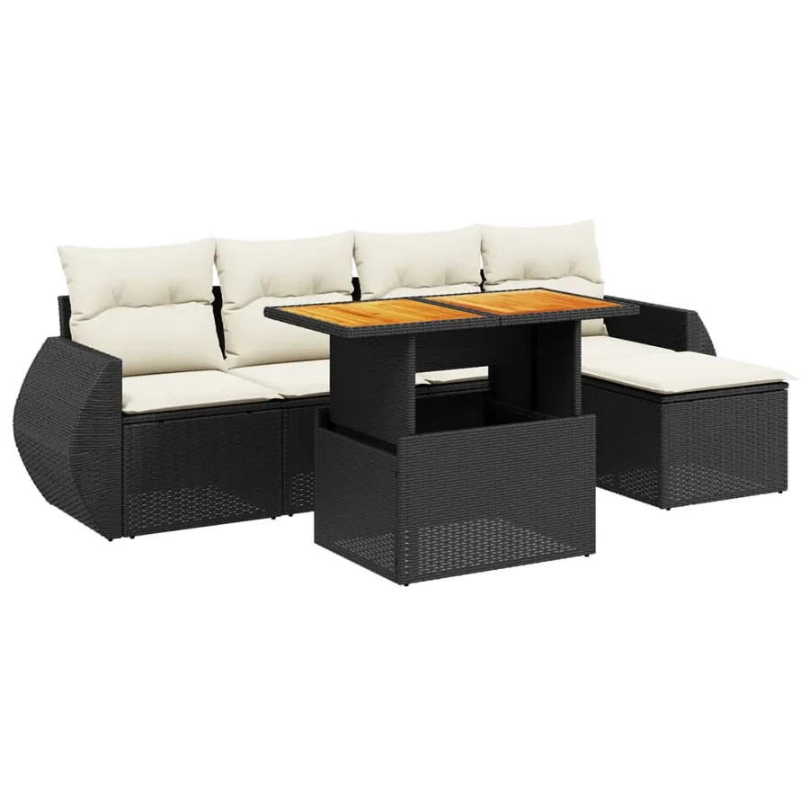 Salon de jardin 6 pcs avec coussins noir résine tressée - 2