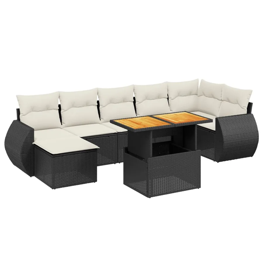Salon de jardin 8 pcs avec coussins noir résine tressée - 2