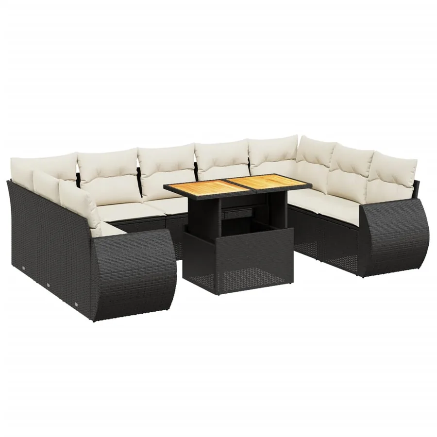 Salon de jardin 10 pcs avec coussins noir résine tressée - 2