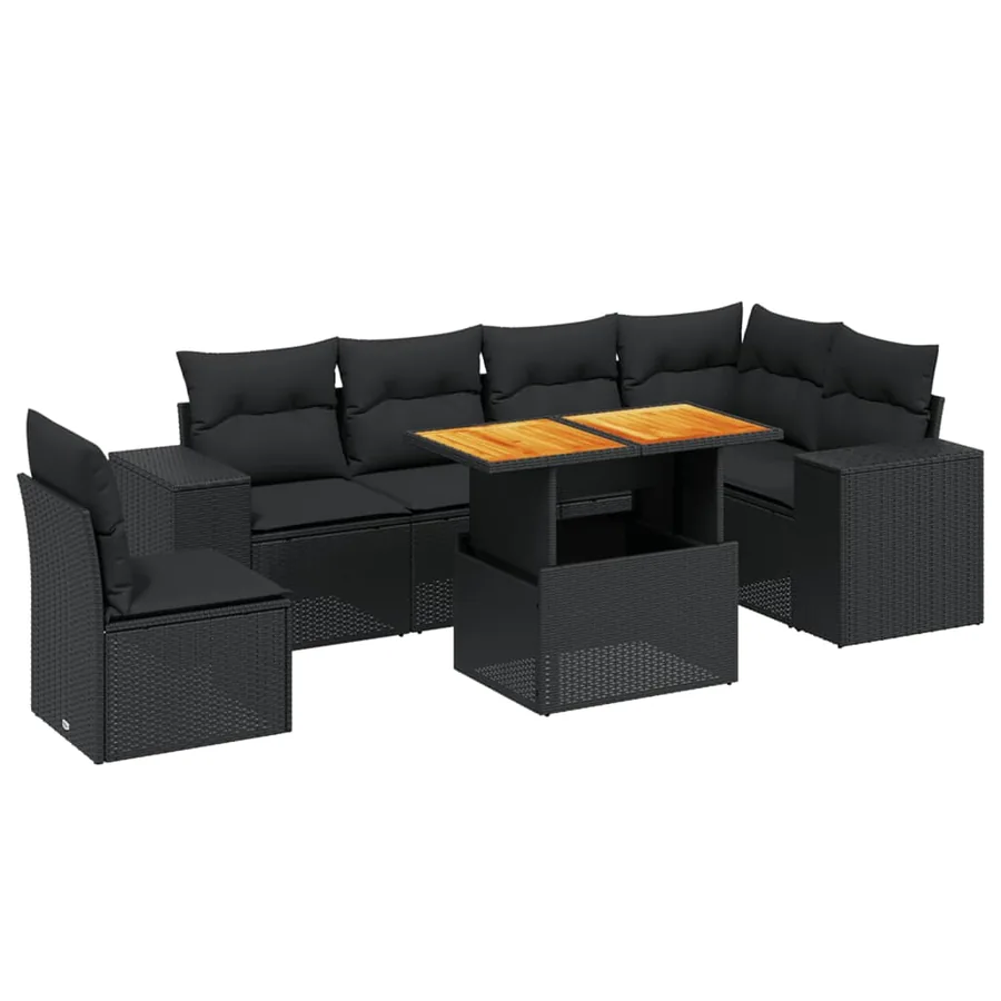Salon de jardin 7 pcs avec coussins noir résine tressée 62 x 62 x 69 cm - 64,7 kg - 2