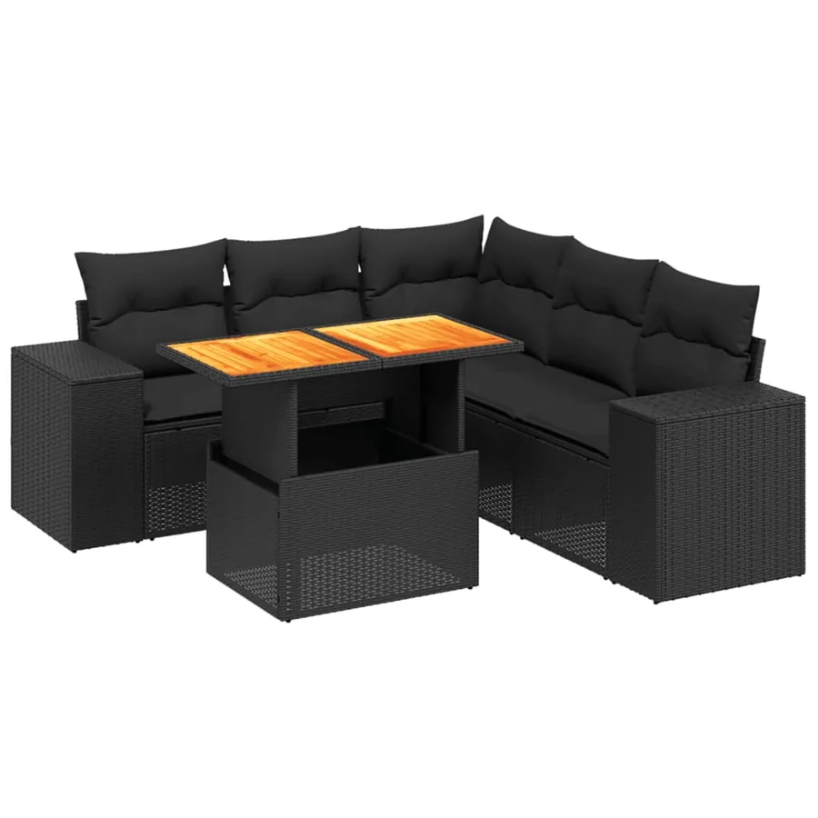 Salon de jardin 6 pcs avec coussins noir résine tressée - 2