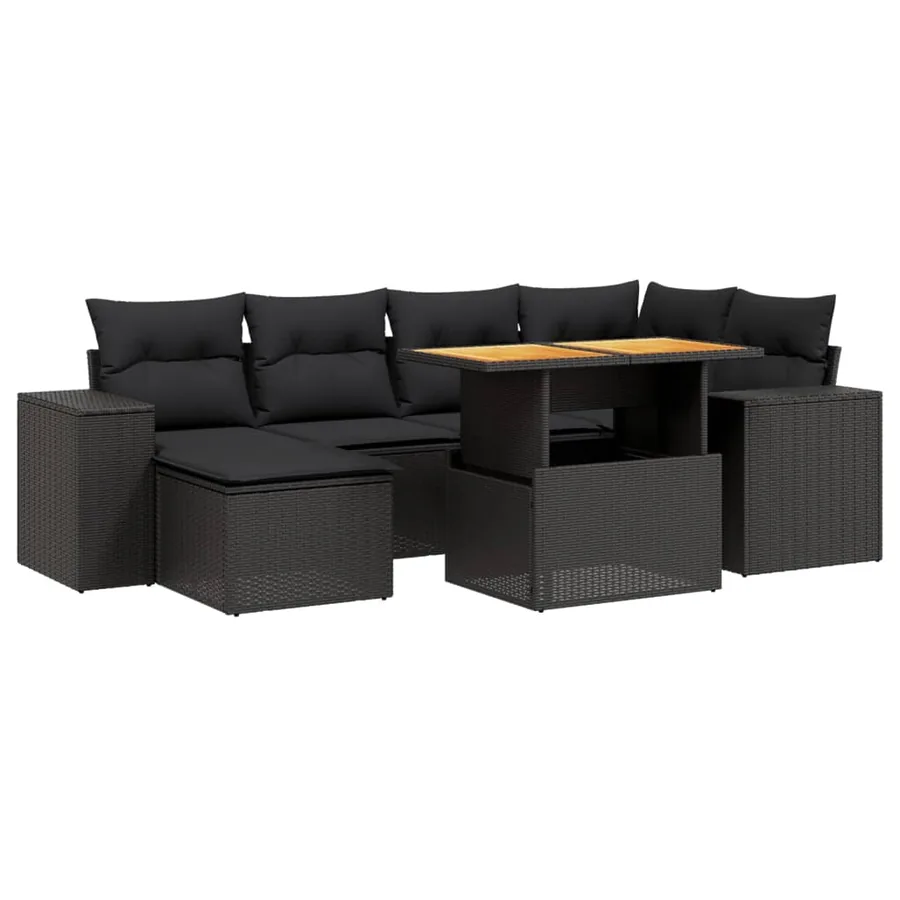 Salon de jardin 7 pcs avec coussins noir résine tressée 62 x 62 x 69 cm - 65,6 kg - 2