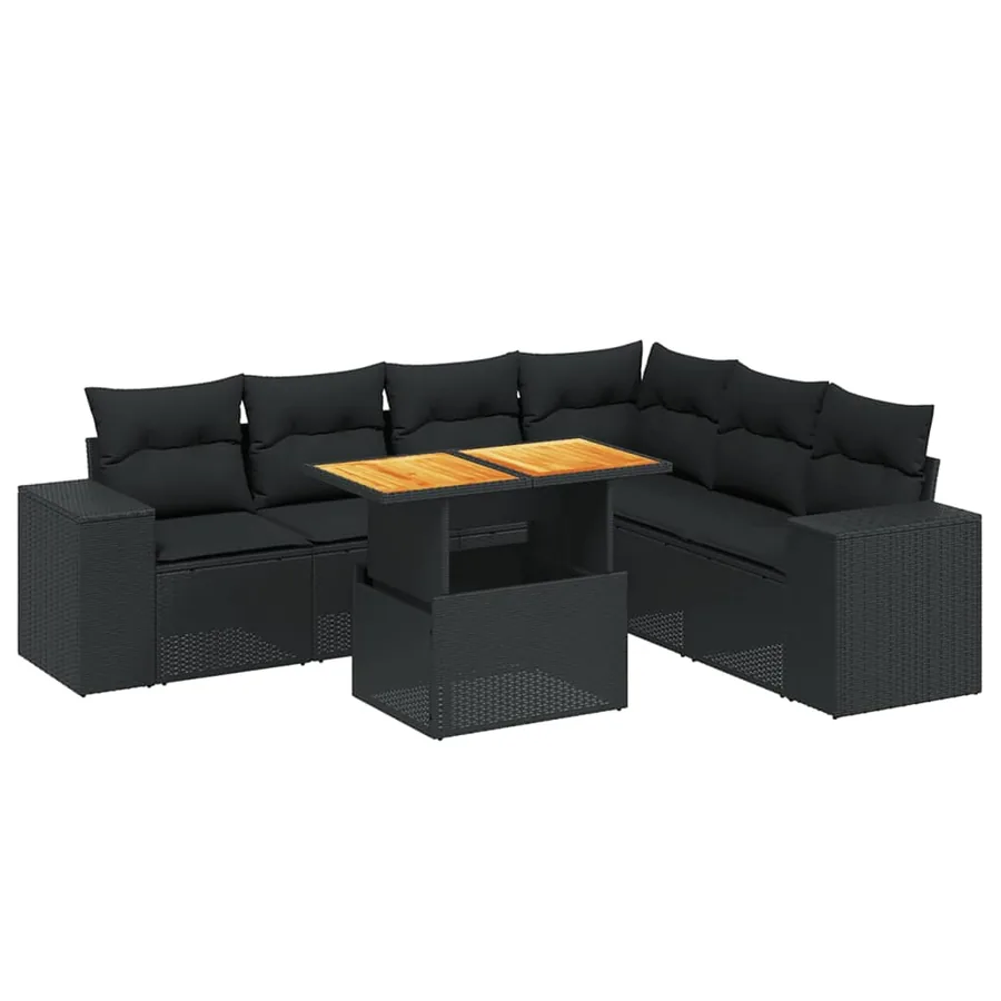 Salon de jardin 7 pcs avec coussins noir résine tressée 62 x 62 x 69 cm - 64,7 kg - 2