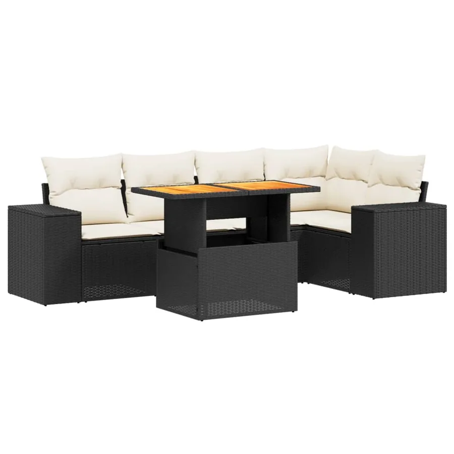 Salon de jardin 6 pcs avec coussins noir résine tressée - 2