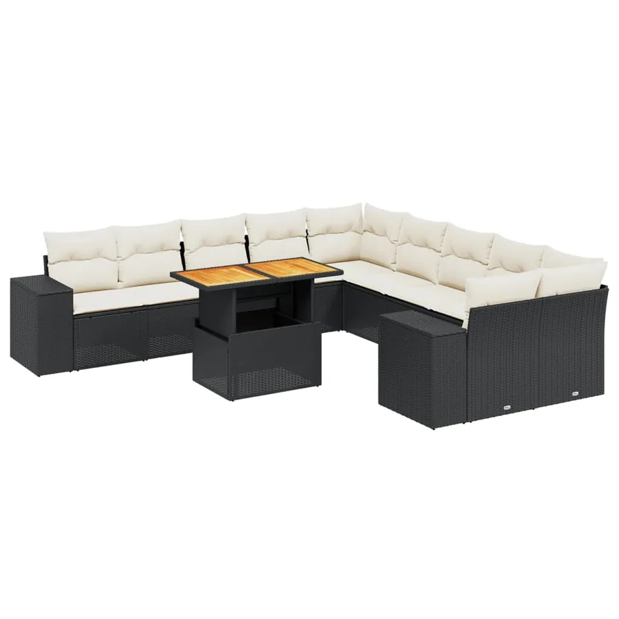 Salon de jardin 11 pcs avec coussins noir résine tressée - 2