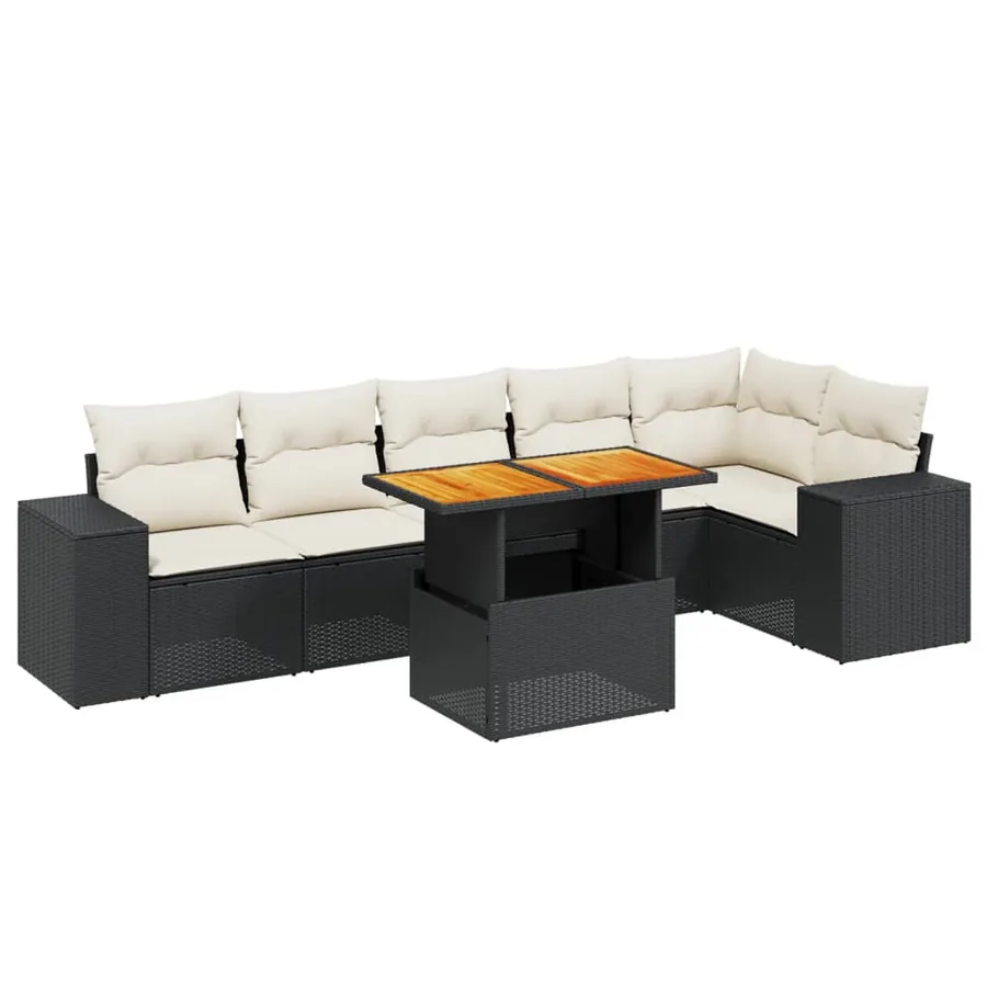 Salon de jardin 7 pcs avec coussins noir résine tressée 62 x 62 x 69 cm - 64,6 kg - 2