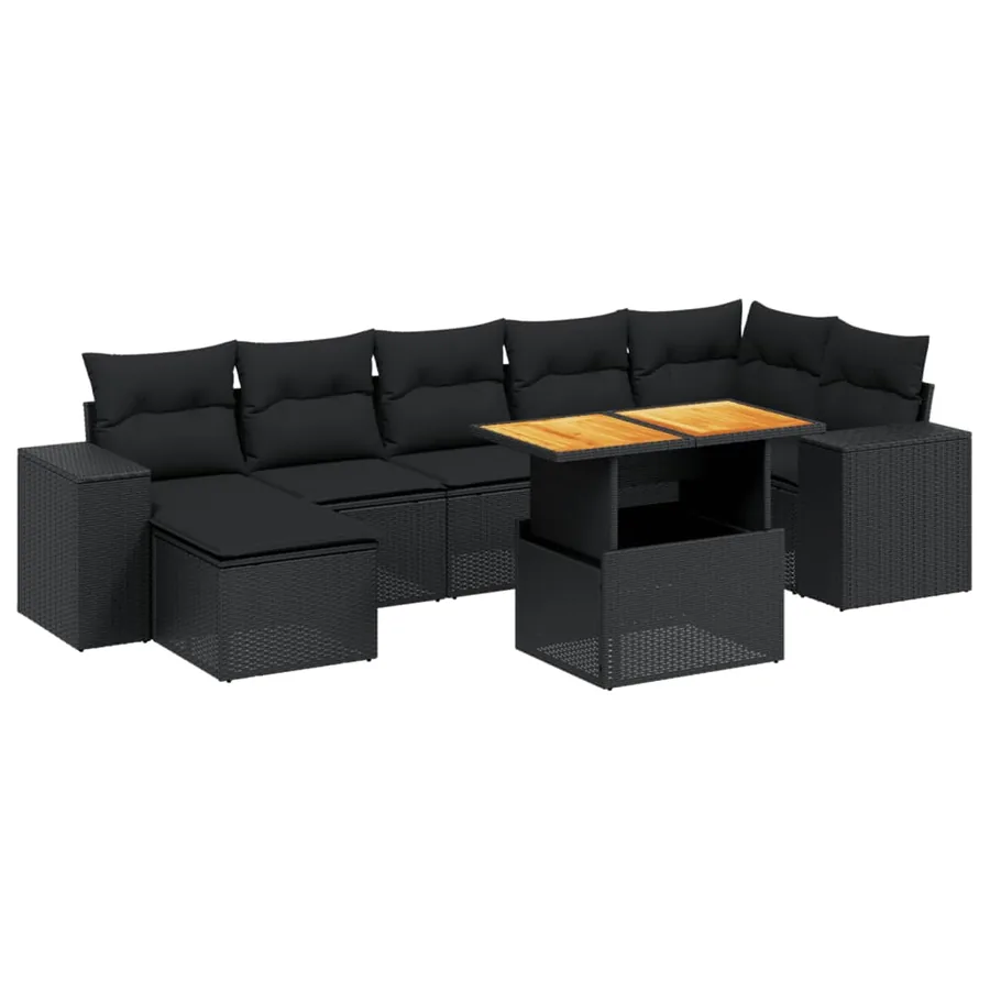 Salon de jardin 8 pcs avec coussins noir résine tressée - 2