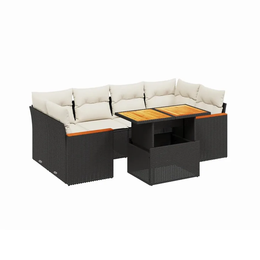 Salon de jardin 7 pcs avec coussins noir résine tressée 62 x 62 x 69 cm - 65,2 kg - 2