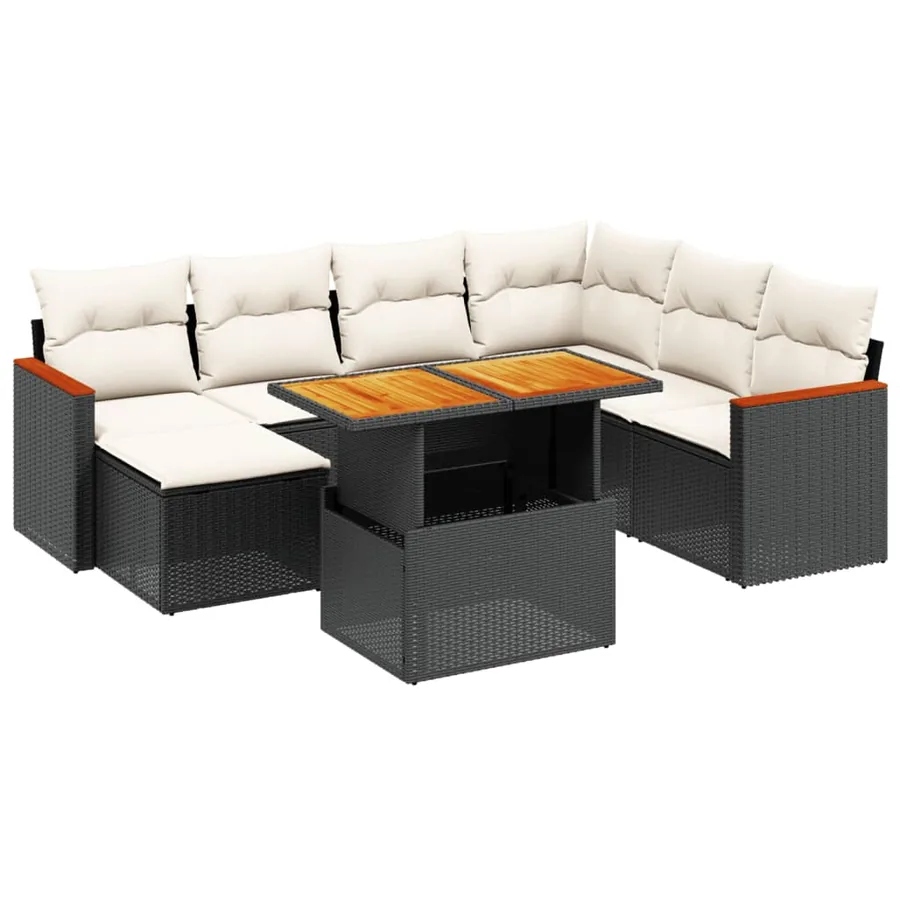 Salon de jardin 8 pcs avec coussins noir résine tressée - 2