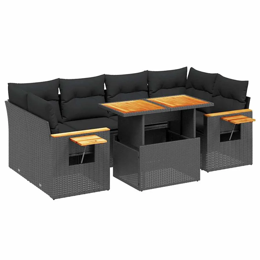 Salon de jardin 7 pcs avec coussins noir résine tressée 62 x 62 x 69 cm - 67,7 kg - 2