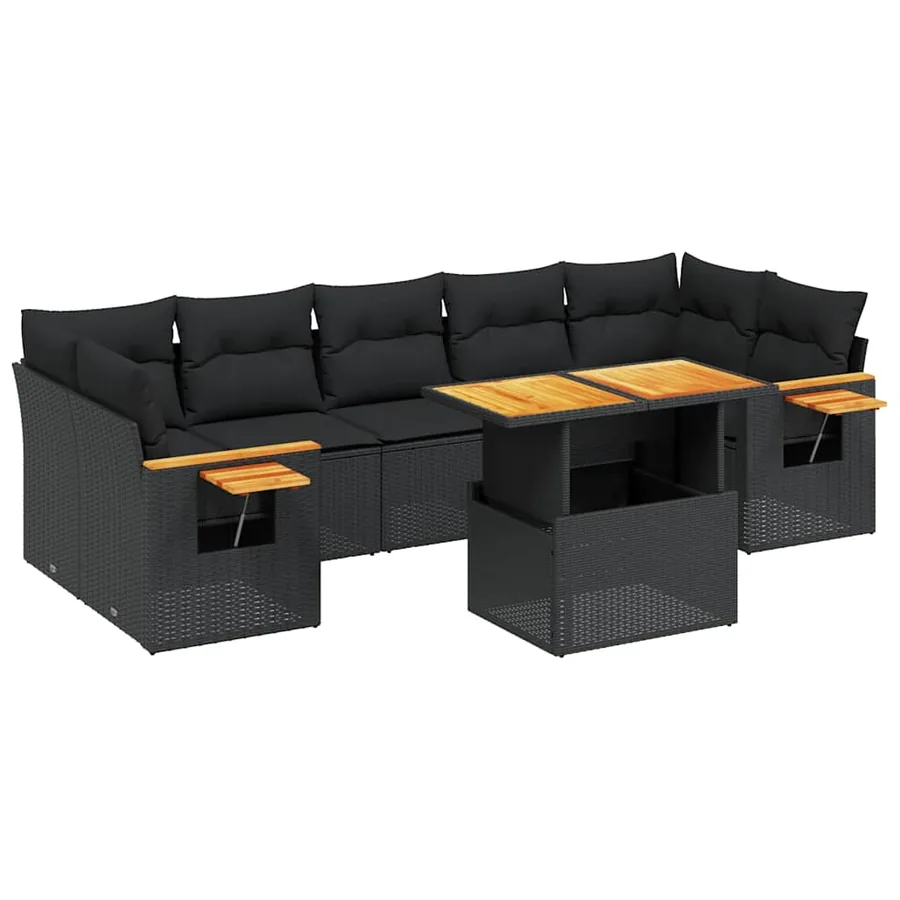 Salon de jardin 8 pcs avec coussins noir résine tressée - 2