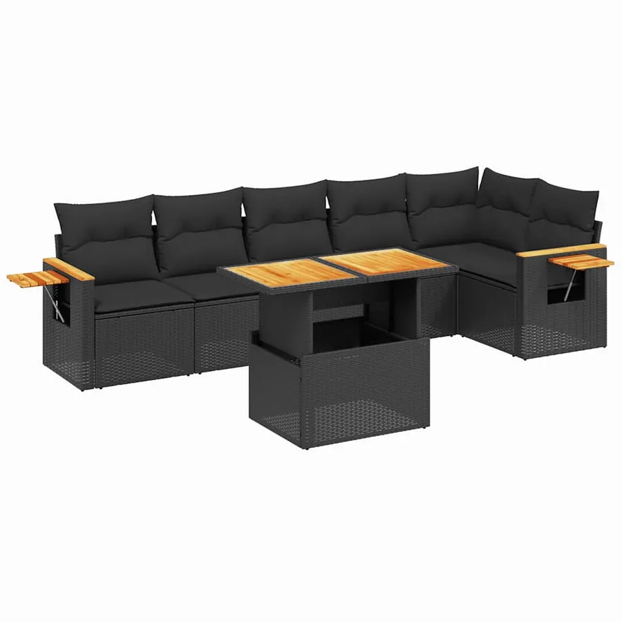 Salon de jardin 7 pcs avec coussins noir résine tressée 55 x 62 x 69 cm - 63,9 kg - 2