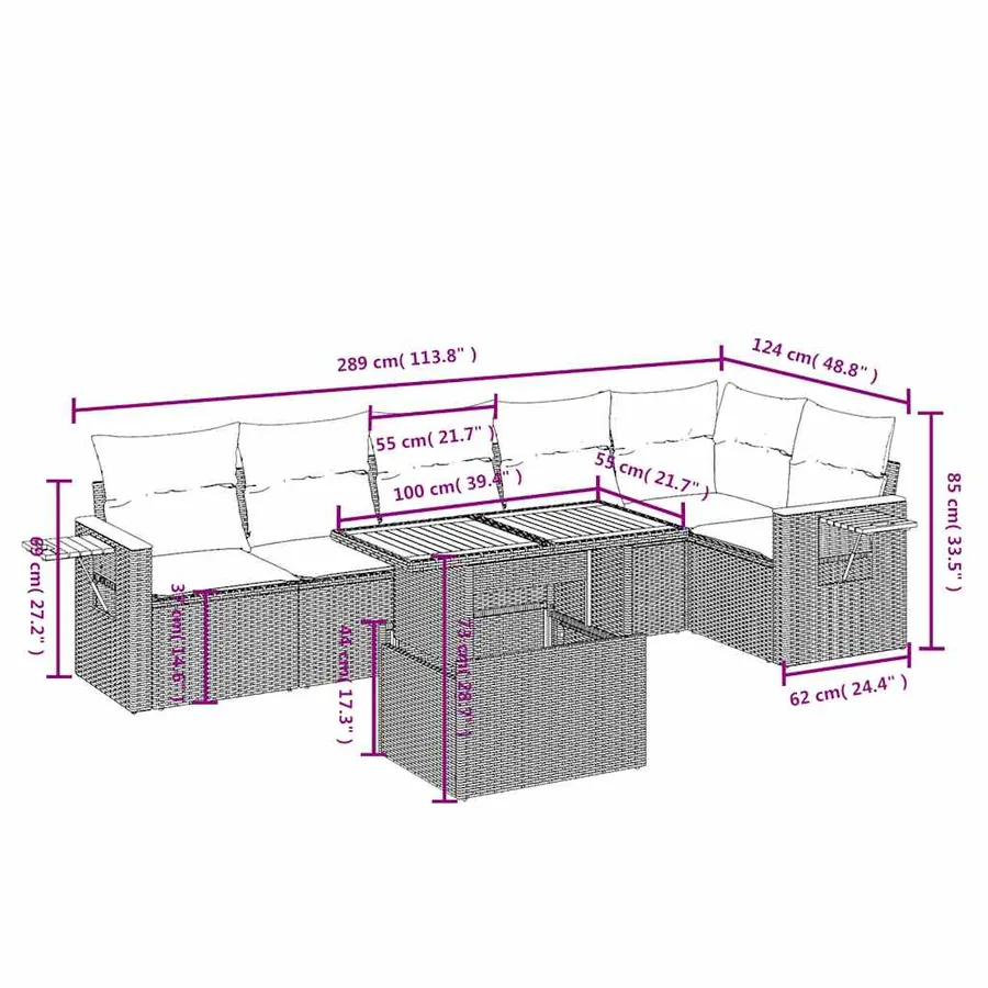 Salon de jardin 7 pcs avec coussins noir résine tressée 55 x 62 x 69 cm - 63,9 kg - 3