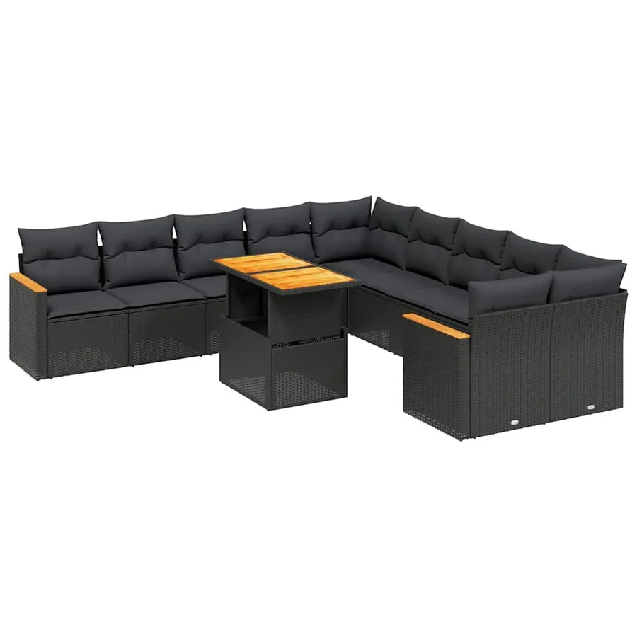 Salon de jardin 11 pcs avec coussins noir résine tressée - 2