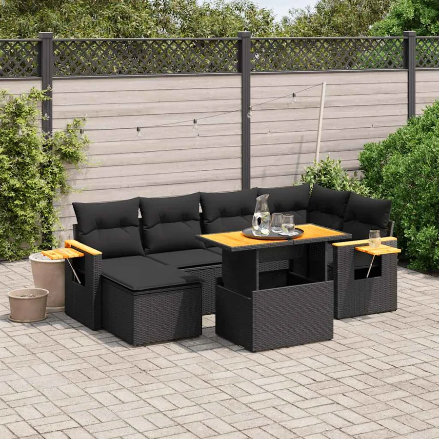 Salon de jardin 7 pcs avec coussins noir résine tressée 55 x 62 x 69 cm - 64,8 kg
