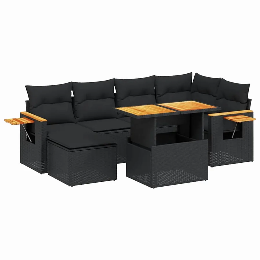 Salon de jardin 7 pcs avec coussins noir résine tressée 55 x 62 x 69 cm - 64,8 kg - 2