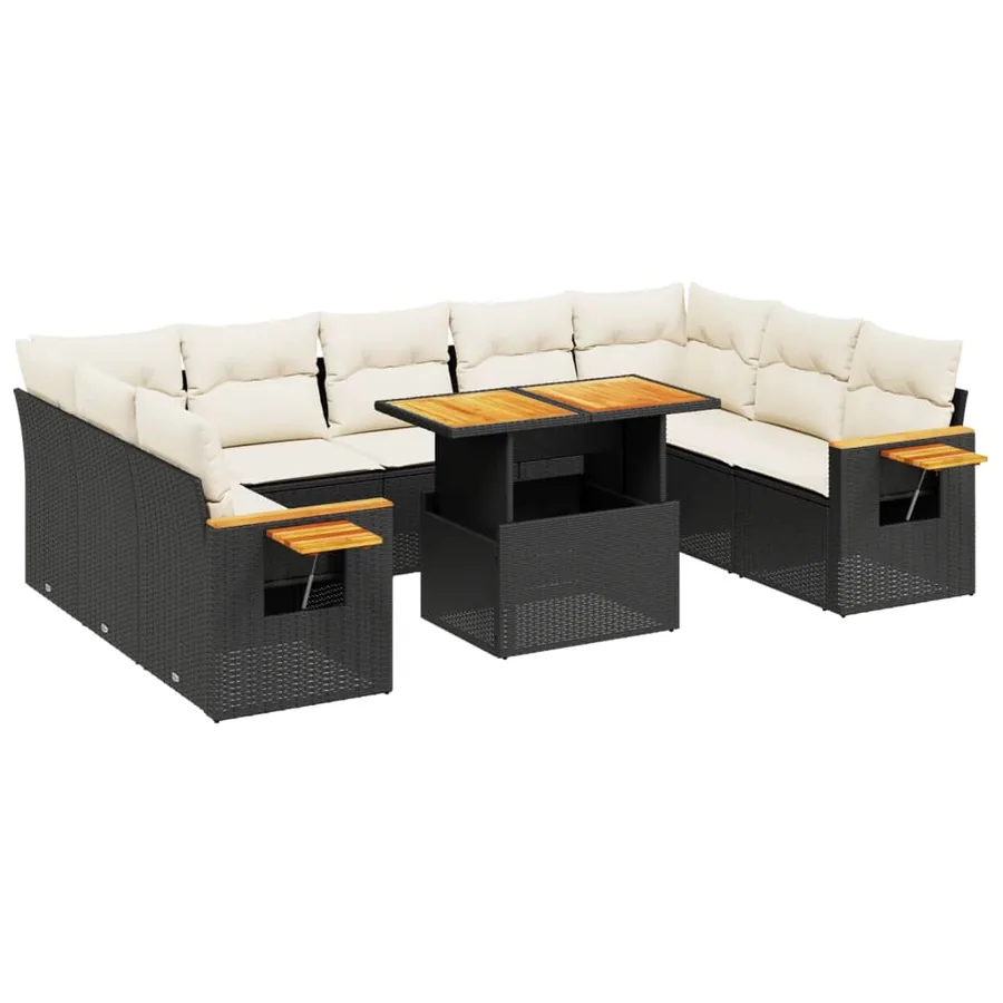 Salon de jardin 11 pcs avec coussins noir résine tressée - 2