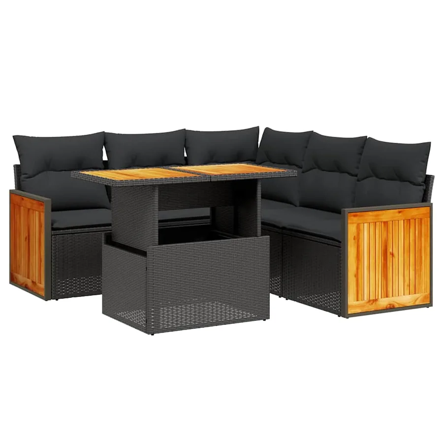 Salon de jardin 6 pcs avec coussins noir résine tressée - 2