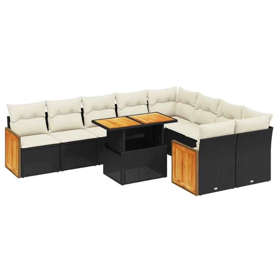 Salon de jardin 10 pcs avec coussins noir résine tressée - 2