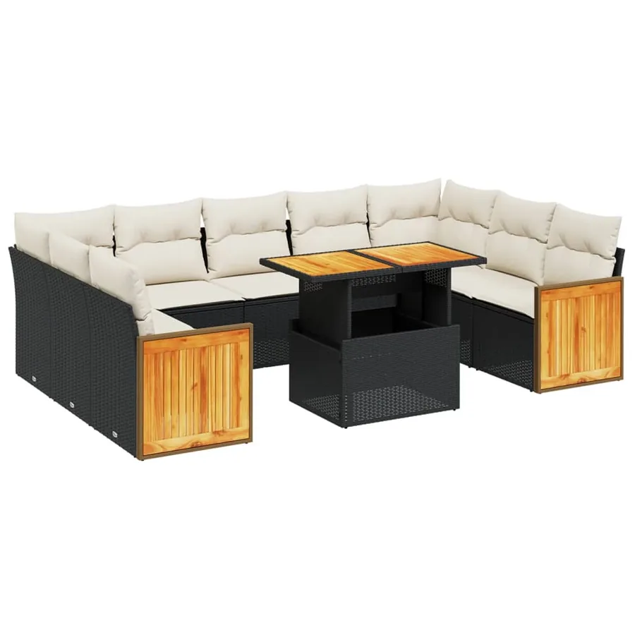 Salon de jardin 10 pcs avec coussins noir résine tressée - 2