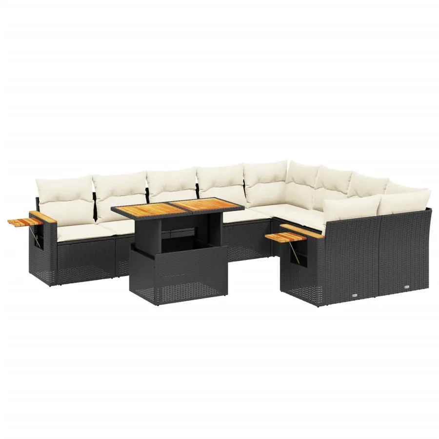 Salon de jardin 10 pcs avec coussins noir résine tressée - 2