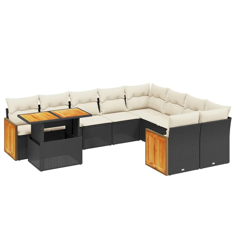 Salon de jardin 10 pcs avec coussins noir résine tressée - 2