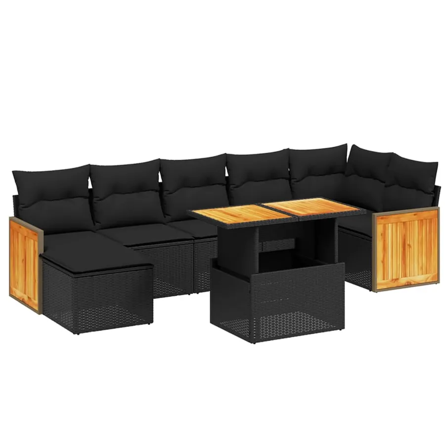 Salon de jardin 8 pcs avec coussins noir résine tressée - 2