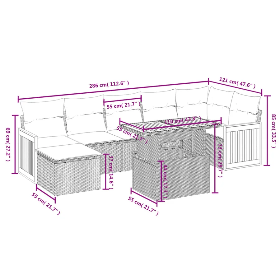 Salon de jardin 8 pcs avec coussins noir résine tressée - 3