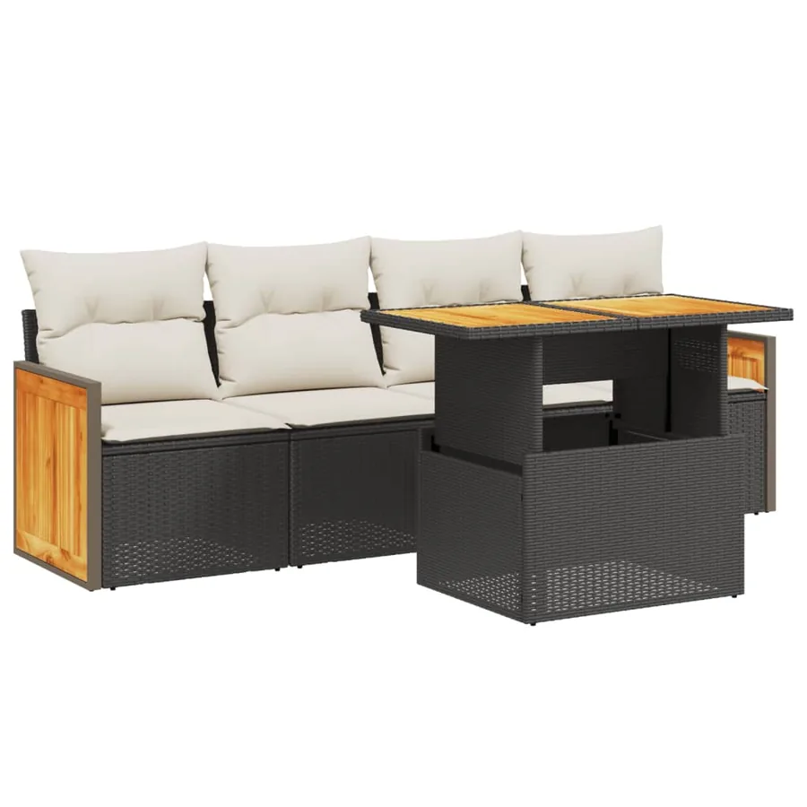 Salon de jardin 5 pcs avec coussins noir résine tressée - 2